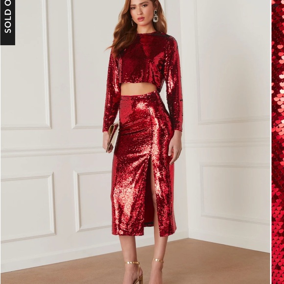 Vici Gillian Sequin Midi Skirt with Slit - Red, NWT, Medium - Picture 5 of 6